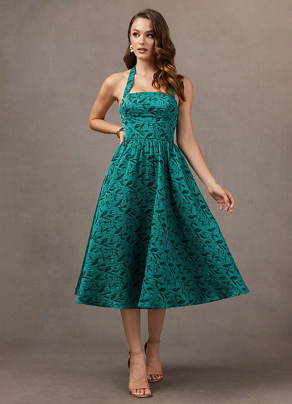 Robe Midi Feuille Turquoise Prue image1