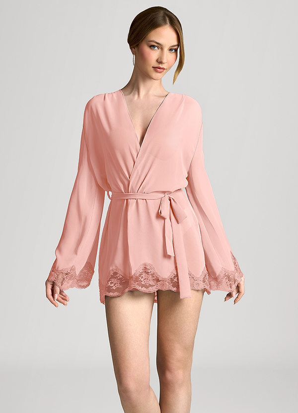 front Rosette Chiffon Scalloped Lace Trim Robe