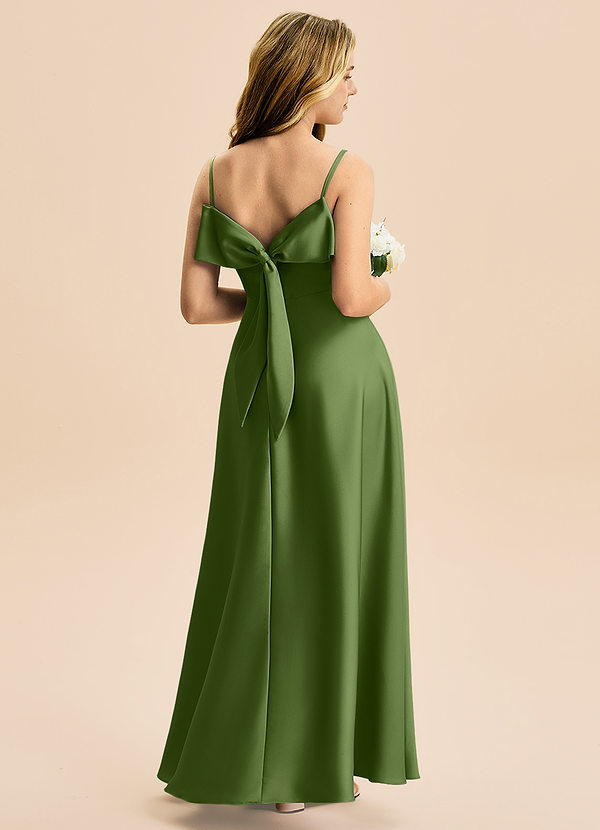 Azazie Isolde Junior Vestido de Enebro de Satén Elástico de Corte en A con Plisado image1