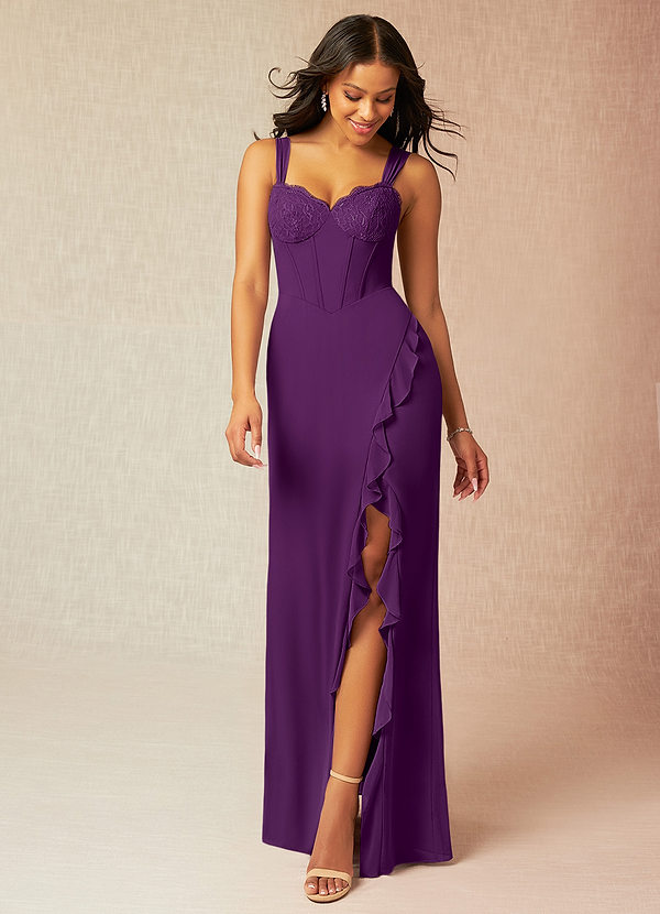 Azazie Camellia Bridesmaid Dresses Grape Sheath Lace Chiffon Dress image1