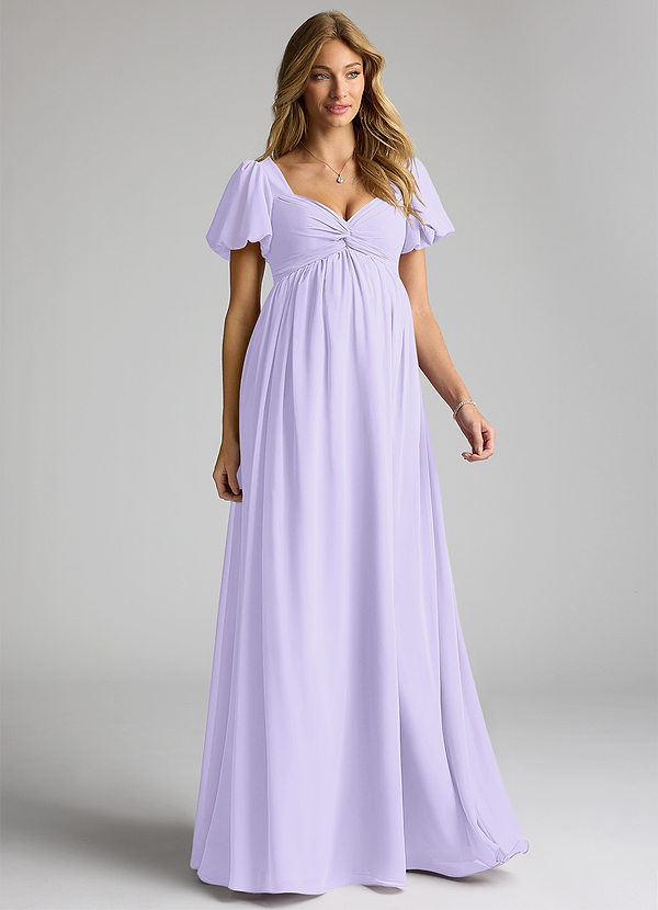 Azazie Madisynn Maternity Bridesmaid Dresses Bow Chiffon Floor-Length Dress image1