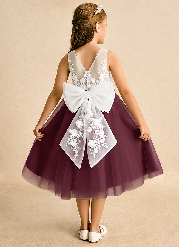 Azazie Lina Flower Girl Dresses Ivory Cabernet Ball-Gown Lace Dress image1