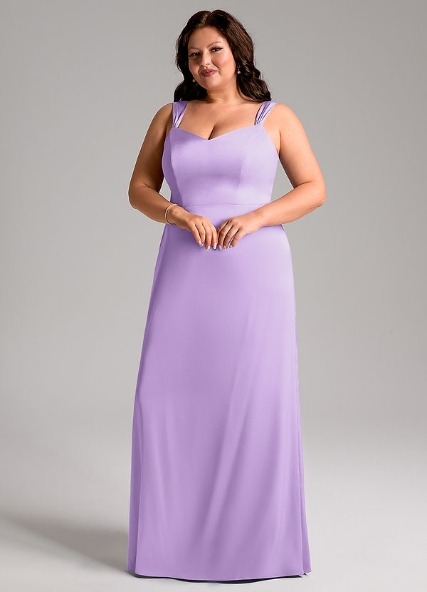 Azazie Denice Bridesmaid Dresses Lilac Sheath Pleated Stretch Satin Dress image1