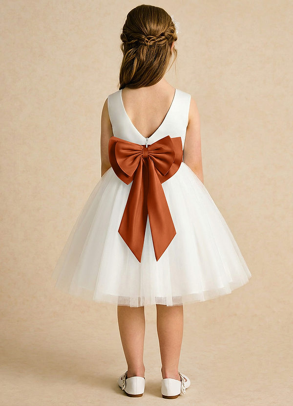 Azazie Sosie Flower Girl Dresses Ivory Burnt Orange A-Line Pleated Tulle Dress image1