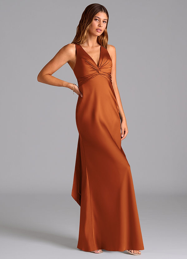 Azazie Hati Brudtärneklänningar Klä av Sjöjungfru i Stretch Satin Kanel image1