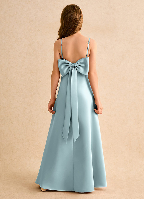 Azazie Joella Girls Formal Flower Girl Dresses Mist A-Line Pleated Matte Satin Dress image1