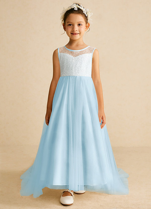 Azazie Tay Flower Girl Dresses Sky Blue A-Line Sequins Tulle Dress image1