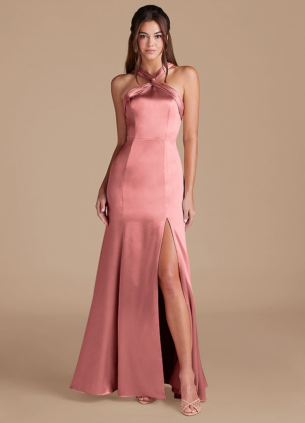 Azazie Rue Bridesmaid Dresses Rosette Mermaid Pleated Metallic Satin Dress image1