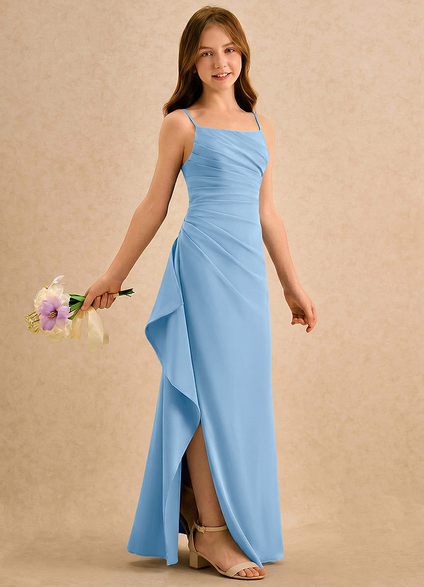 Azazie Cannoli Girls Formal Flower Girl Dresses Powder Blue A-Line Pleated Chiffon Dress image1