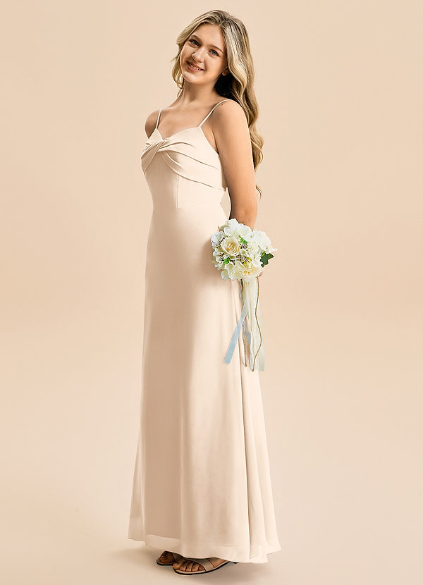 Azazie Jordyn Junior Vestido de Alabastro Blanco de Gasa de Corte en A con Escote de Corazón image1