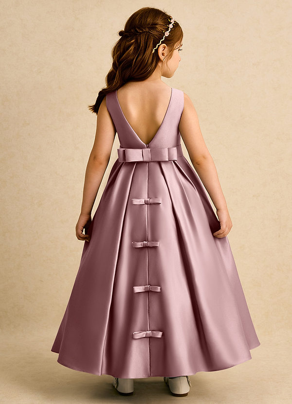 Azazie Mapel Vestidos de Niña de Flores Vestido de Rosa Polvorienta de Satin Mate de Princesa con Plisado image1