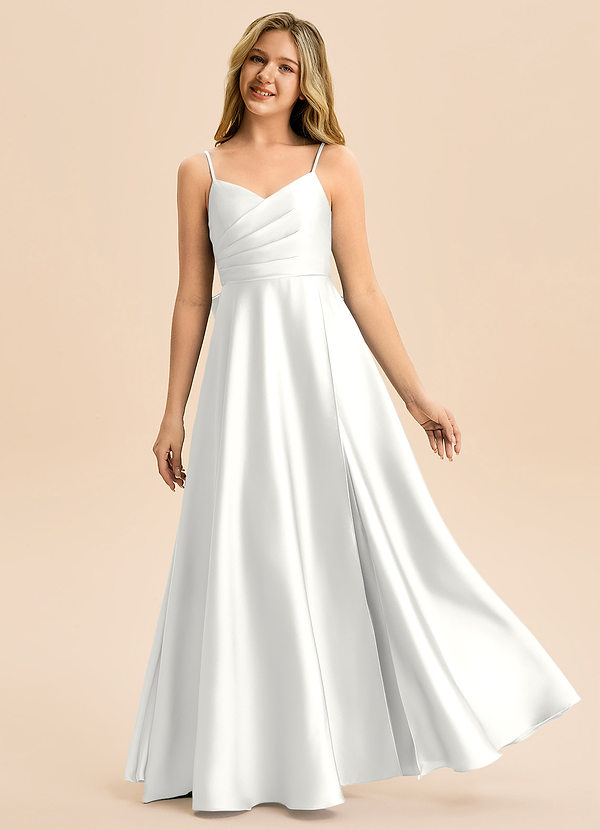 Azazie Rumi Junior Klä av A-Line i Stretch Satin Plisserad image1