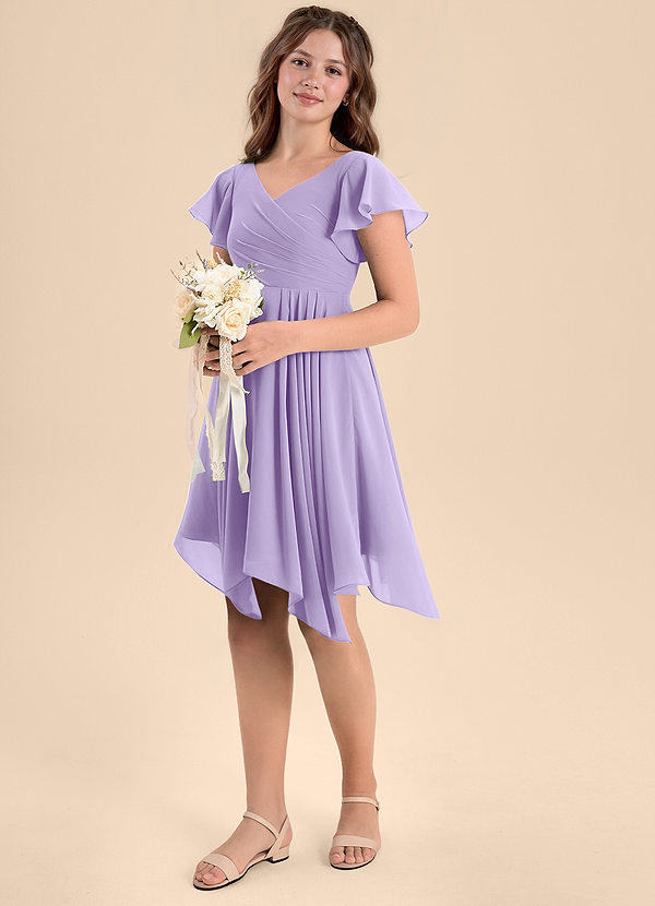 Azazie Janeaurelia Junior Lilac A-Line Pleated Chiffon Dress image1
