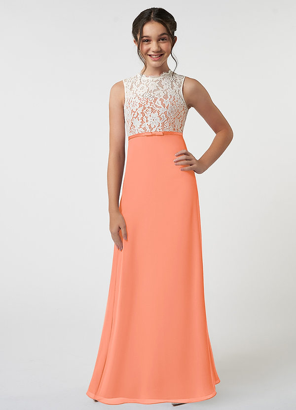 Azazie Rana Junior A-Linie Spitze Chiffon Kleid Sonnenuntergang image1