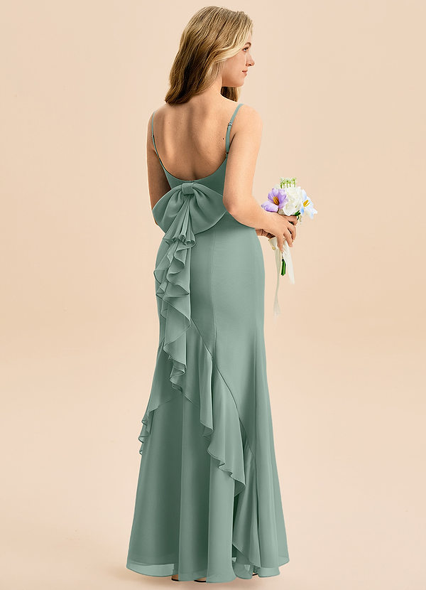 Azazie Lioren Junior Silver Sage Mermaid Bow Chiffon Dress image1