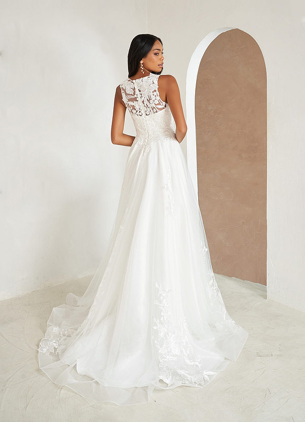 Azazie Glinda Wedding Dresses A-Line Sequins Matte Satin Chapel Train Dress image2