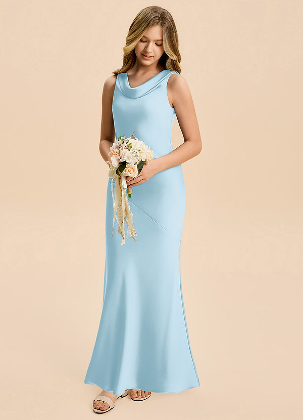 Azazie Rylina Junior Vestido de Azul Cielo de Satén Elástico de Corte Sirena image1