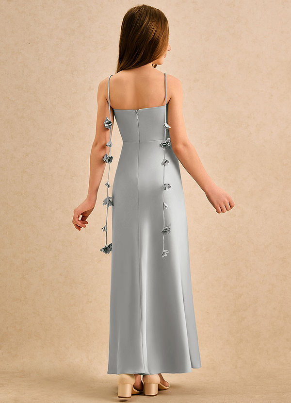 Azazie Kandi Girls Formal Blumenkinder Kleider A-Linie Herzausschnitt Stretch-Satin Kleid Silber image1