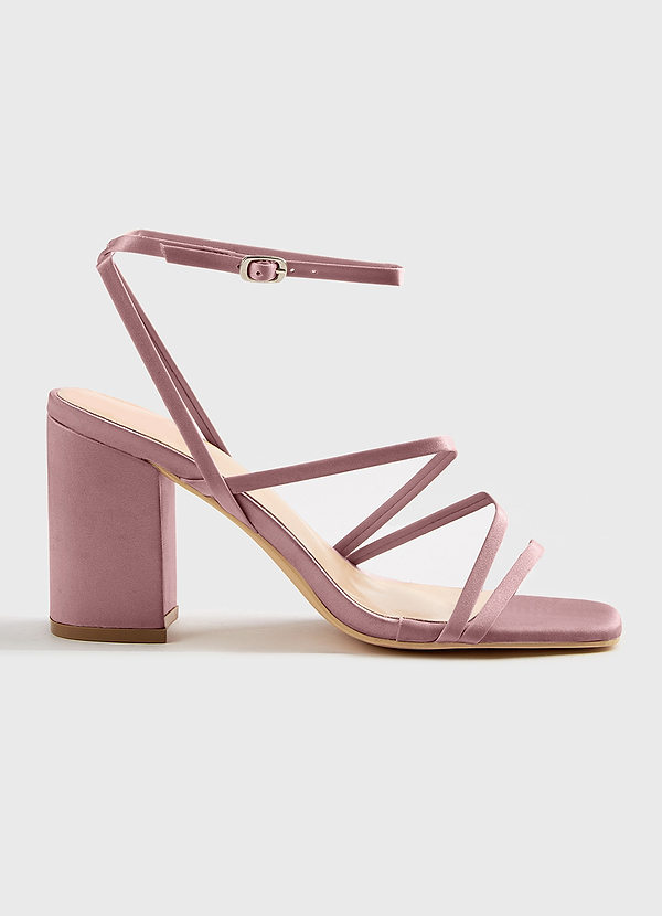 front Matching Color Matte Satin Ankle Strap Block Heel Sandals