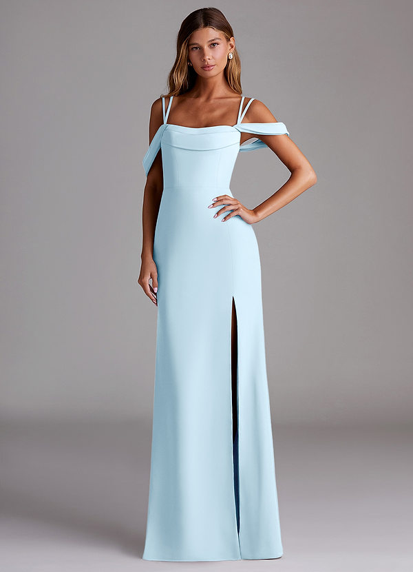 Azazie Callan Bridesmaid Dresses Sky Blue Mermaid Pleated Chiffon Convertible Dress image1