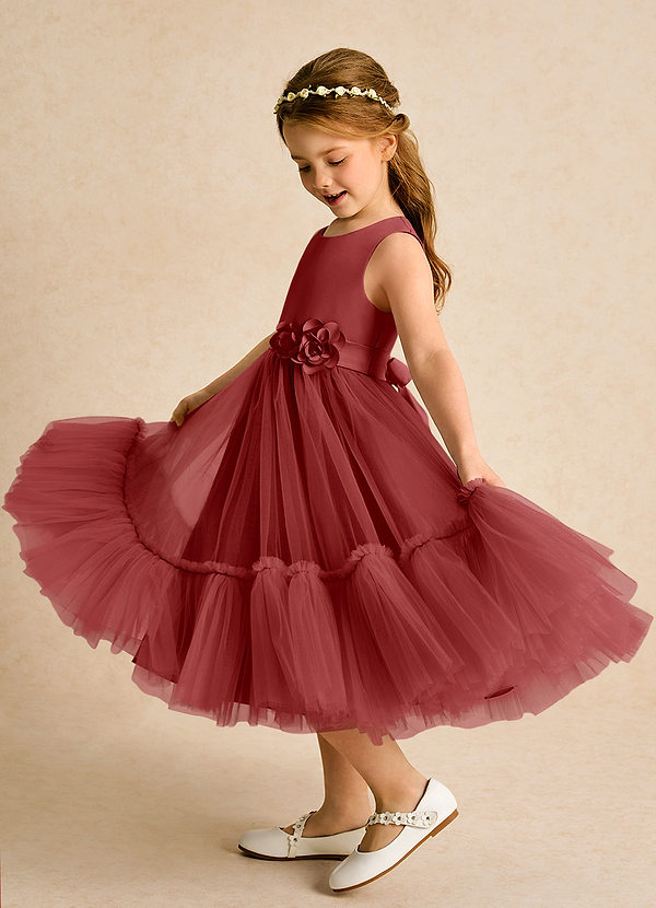 Azazie Miracle Flower Girl Dresses Rust A-Line Bow Matte Satin Dress image1