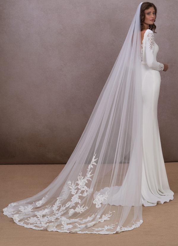 Aukmla Wedding Bridal Veils Ivory Beautiful Long Veil with Lace and Metal  Comb at the Edge Cathedral Length (Ivory)