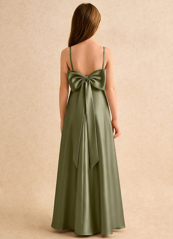Azazie Joella Girls Formal Abiti da Damigella Bambina Abito A-Line in Raso Elasticizzato Plissettato Pistacchio image1