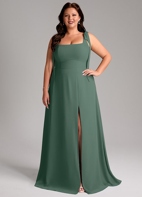 Azazie Debra Bridesmaid Dresses Sea Moss A-Line with Pockets Chiffon Convertible Dress image1