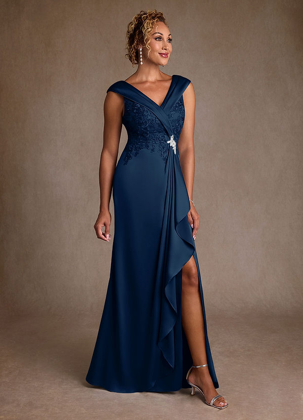 Azazie Santa Monica Dark Navy A-Line Lace Dress | Azazie