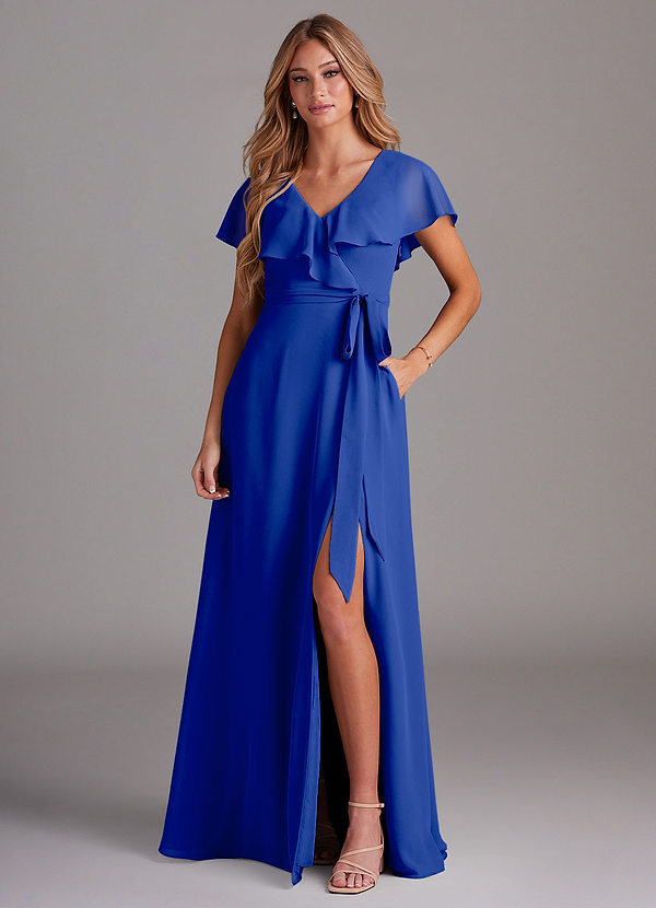 Azazie Lainey Bridesmaid Dresses Royal Blue A-Line with Pockets Chiffon Dress image1