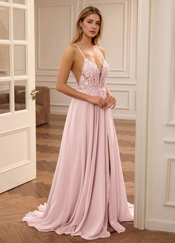 Lolanthe Rosa Ballkleid mit V-Ausschnitt, floraler Stickerei und Spitze ...
