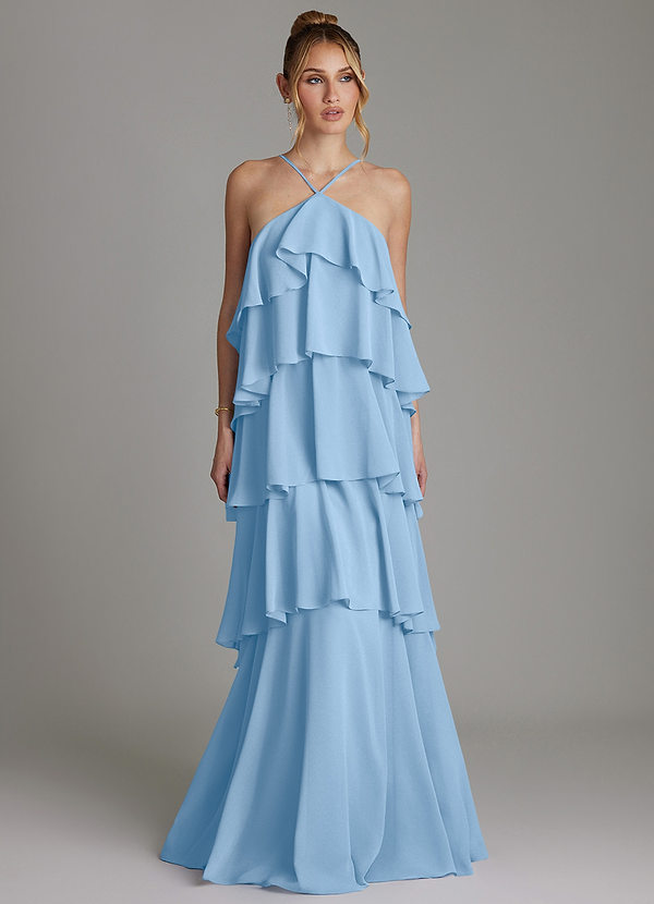 Azazie Deena Bridesmaid Dresses Powder Blue A-Line Ruched Chiffon Dress image1