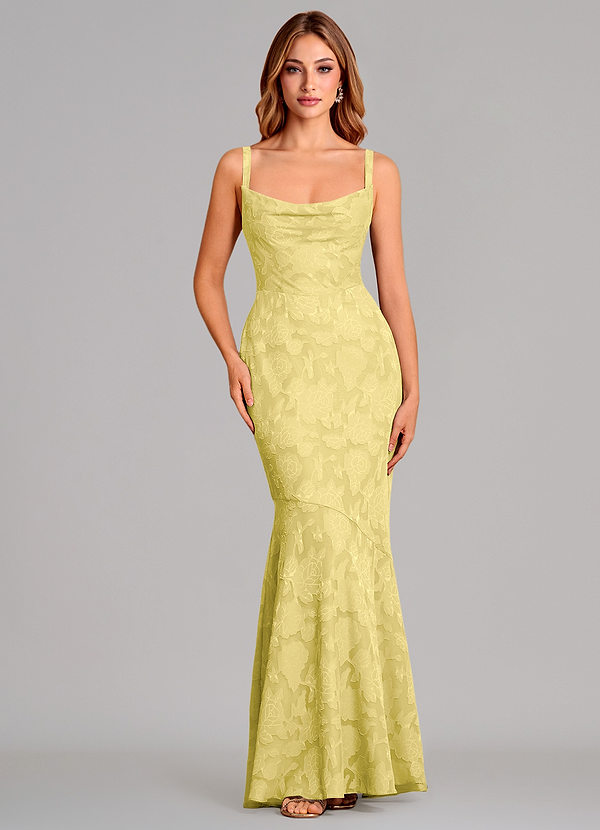 Azazie Aubrey Bruidsmeisjes Jurken Jurk van Bloemen Burn-out met Zeemeermin Boog Kanarie image1