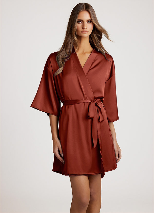 front Terracotta Classic Satin Robe