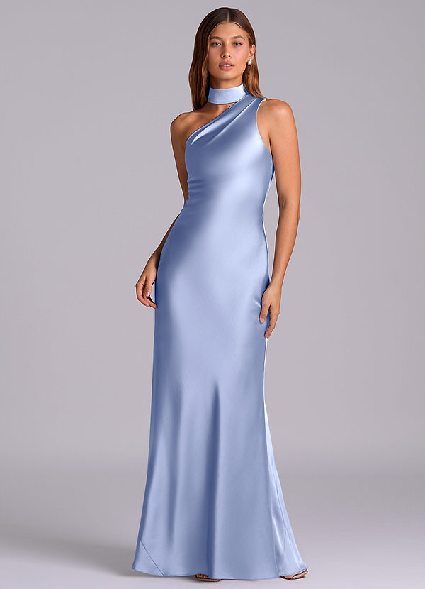 Azazie Seona Robes Demoiselle d'honneur Robe Sirène en Satin extensible Ue épaule Eis image1