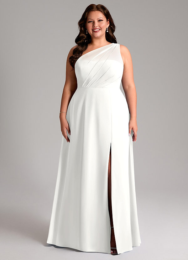 Azazie Phaedra Bridesmaid Dresses White A-Line One Shoulder Chiffon Dress image1
