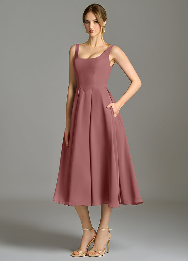 Azazie Amalie Bridesmaid Dresses Desert Rose A-Line Pleated Chiffon Dress image1