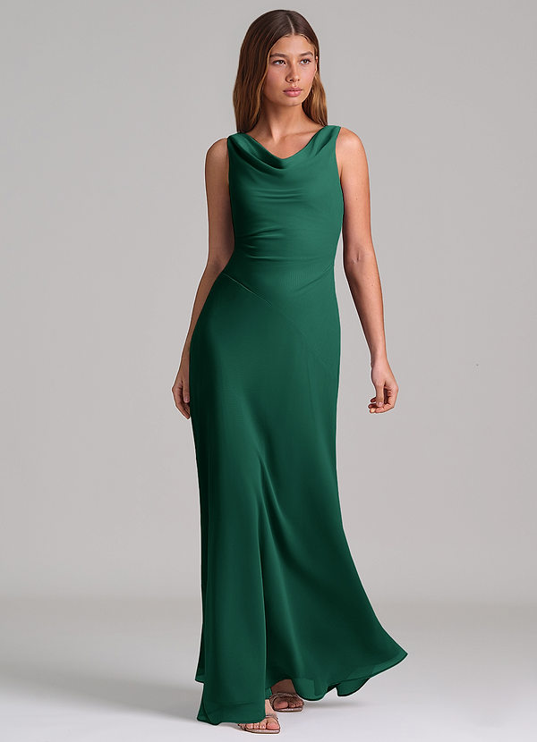 Azazie Nerine Brudtärneklänningar Klä av A-Linje i Chiffong Plisserad Smaragdgrön image1