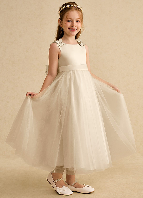 Azazie Lilli Flower Girl Dresses Champagne Champagne A-Line Bow Tulle Dress image1