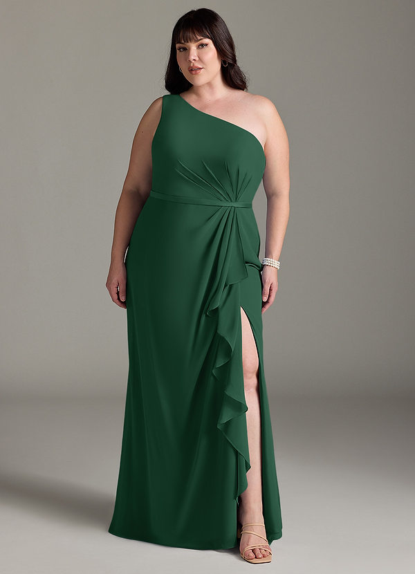 Azazie Liza Bridesmaid Dresses Dark Green Mermaid One Shoulder Chiffon Dress image1