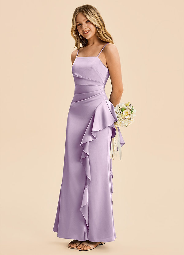 Azazie Lyla Junior Robe Sirène en Satin extensible Plissée Frostiges Flieder image1