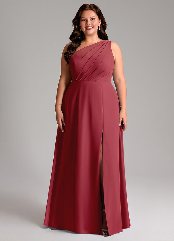 Azazie Phaedra Bridesmaid Dresses Pomegranate A-Line One Shoulder Chiffon Dress image1