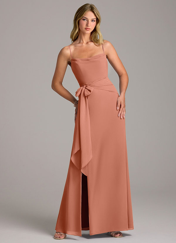 Azazie Tahlia Bridesmaid Dresses MAI TAI A-Line with Belt Chiffon Dress image1