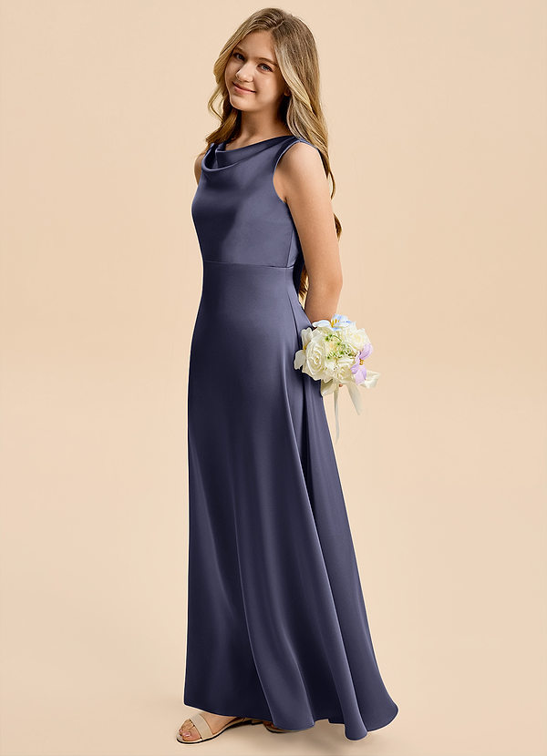 Azazie Kiki Junior Stormy A-Line Bow Stretch Satin Dress image1