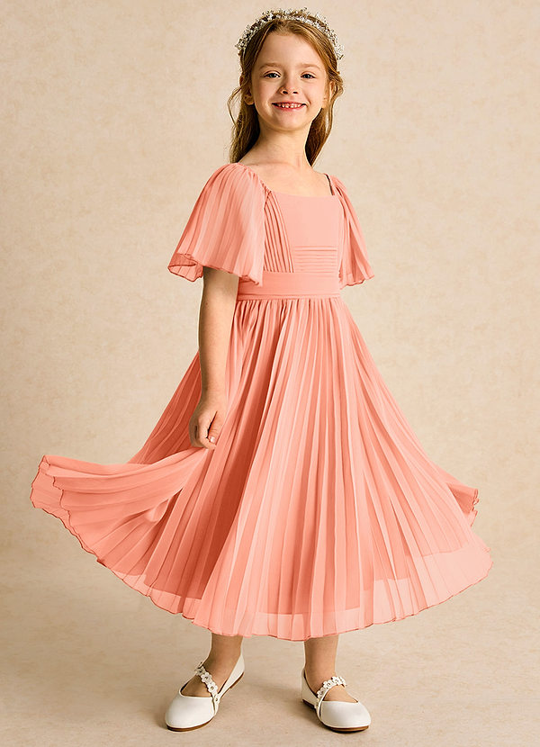 Azazie Gisele Abiti da Ragazza di Fiori Abito A-Line in Chiffon Plissettato Tramonto image1