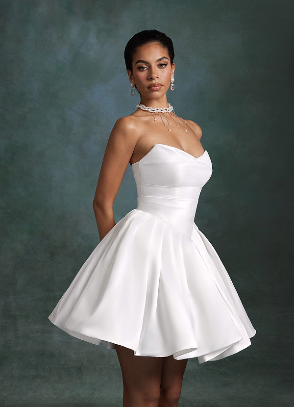 Azazie Daivey Wedding Dresses Diamond White Ball-Gown Strapless Matte Satin Dress image1