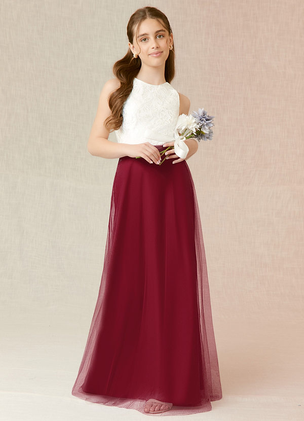 Azazie Albertine Junior Burgundy A-Line Lace Chiffon Dress image1