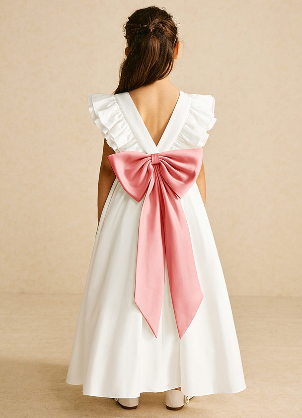 Azazie Aero Flower Girl Dresses Ivory Coral A-Line Pleated Cotton Dress image1