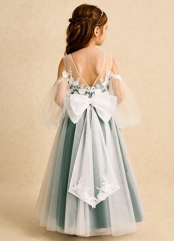 Azazie Zimi Abiti da Ragazza di Fiori Abito Principessa in Tulle Scollo a Cuore Muschio Marino image1