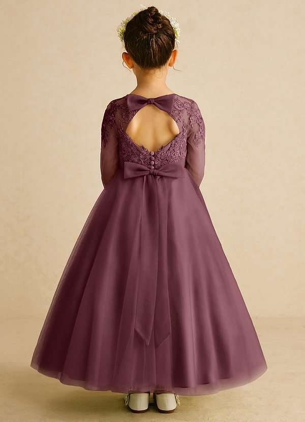 Azazie Precious Flower Girl Dresses Sangria A-Line Lace Tulle Dress image1